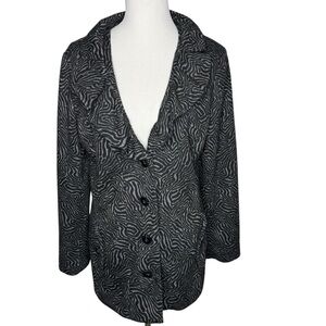 Sandro Studio Women’s Zebra Print Ruffle Front Jacket Size L Black Gray Button